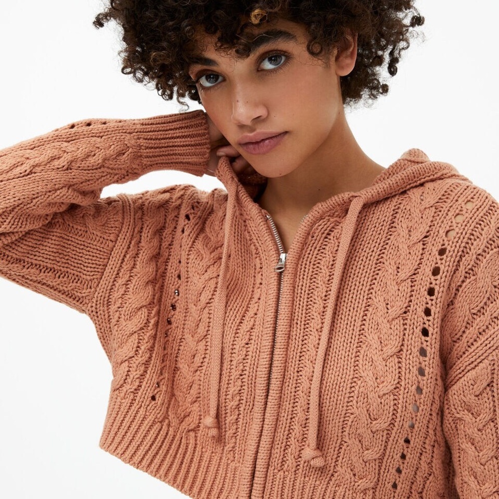 Aeropostal Rust Cable Knit Hooded Sweater